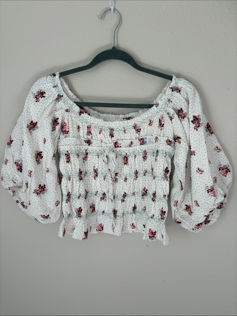 NWT By Anthropologie Puff-Sleeve Smocked Floral Print Blouse XS